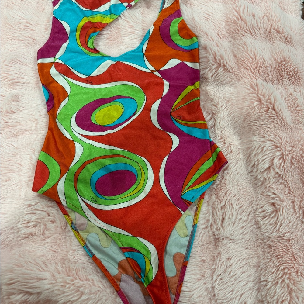 Emilio Pucci Orange and Pink One Piece Swimsuit